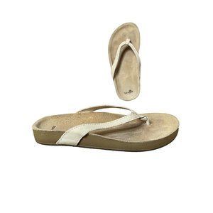 SANUK She Loungy LEATHER Tan Beige Flip Flop SANDALS Women size 9 1108438